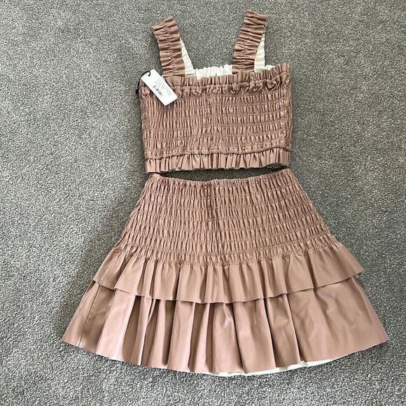 NEW SAYLOR Camel colored faux leather 2pc skirt set Size M NWT - Picture 15 of 15